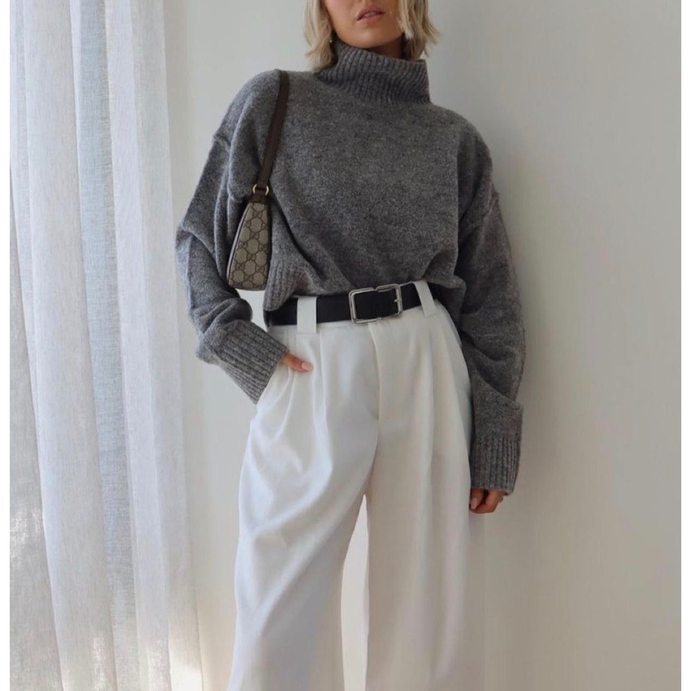 Frame Marl Swingy Wool Boho Preppy Gray Knit Turtleneck Sweater XS